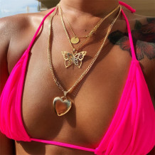 Gold Casual Solid Butterfly Patchwork Necklaces