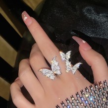 Silver Casual Daily Butterfly Rhinestone Rings