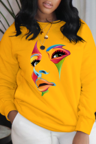 Yellow Street Daily Print Patchwork O Neck Tops