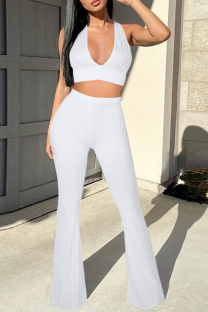 White Sexy Solid Patchwork Sleeveless Two Pieces