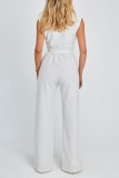 Khaki Casual Solid Patchwork V Neck Regular Jumpsuits