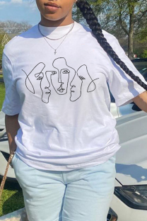 White Street Print Patchwork O Neck T-Shirts