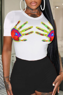 Black Casual Street Print Patchwork O Neck Short Sleeve Two Pieces