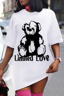 White Casual Print Letter O Neck Straight Dresses