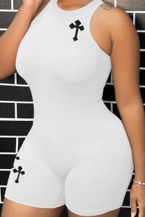 White Street Geometric Embroidered O Neck Plus Size Jumpsuits