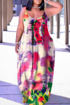Purple Sexy Casual Print Backless Spaghetti Strap Long Dress Dresses