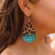 Blue Casual Daily Print Leopard Patchwork Earrings