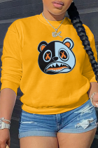 Yellow Casual Street Print Patchwork O Neck Tops