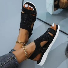 Black Casual Patchwork Rhinestone Round Comfortable Shoes