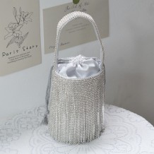 Silver Casual Daily Party Patchwork Rhinestone Tassel Bags