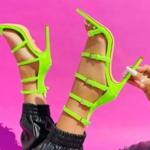 Fluorescent Green Casual Patchwork Solid Color Pointed Out Door Shoes (Heel Height 4.53in)