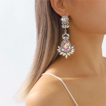 White Casual Patchwork Rhinestone Earrings