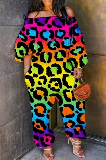 Multicolor Casual Print Backless Off the Shoulder Regular Jumpsuits