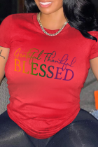 Red Casual Street Print Patchwork Letter O Neck T-Shirts