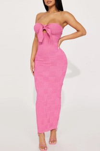 Pink Sexy Solid Backless Strapless Long Dress Dresses