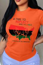 Orange Casual Vintage Print Patchwork O Neck T-Shirts