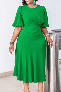 Green Work Elegant Solid Patchwork O Neck A Line Dresses