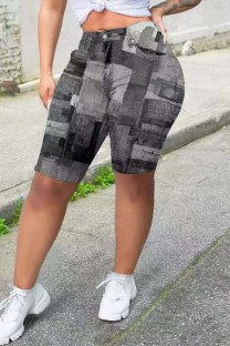 Grey Casual Print Basic Skinny High Waist Conventional Full Print Shorts