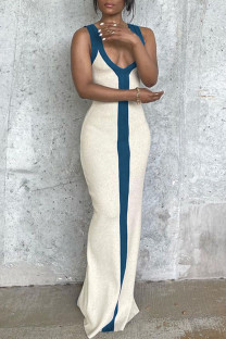 White Sexy Street Simplicity Striped Contrast Spaghetti Strap One Step Skirt Dresses