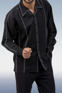 Black Men's Contrast Color Long Sleeve Walking Suit 036