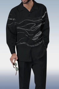 Black Men's Fashion Casual Long Sleeve Walking Suit 021