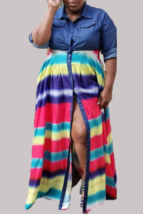 Stripe Sexy Casual Street Elegant Print Buttons Slit Turndown Collar Waist Skirt Dresses