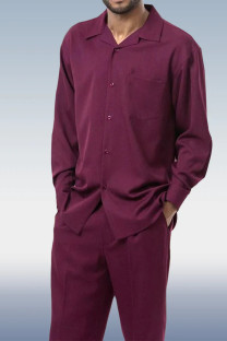 Burgundy Long Sleeve Trousers Two-Piece Walking Set