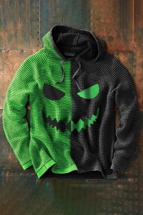 Green Men's Casual Halloween Print Pullover Hoodie