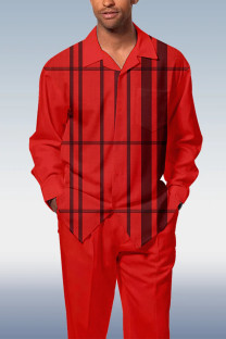 Red Men's Fashion Casual Long Sleeve Walking Suit 004