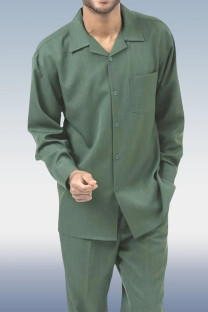 Green Long-Sleeve Trousers Two-Piece Walking Set