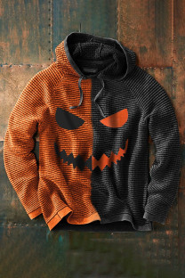 Orange Men's Casual Halloween Print Pullover Hoodie