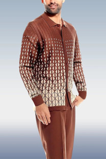Brown Criss Pattern Walking Suit Long Sleeve Suit