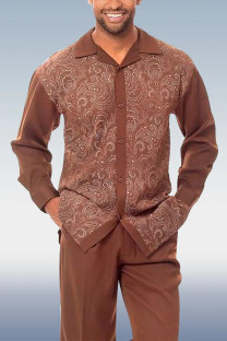 Brown Men's Fashion Casual Long Sleeve Walking Suit 030
