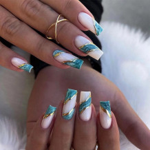 Blue Casual Print Patchwork Nail Paste