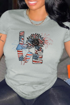 Grey Street Simplicity Print Patchwork O Neck T-Shirts