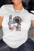 White Street Simplicity Print Patchwork O Neck T-Shirts