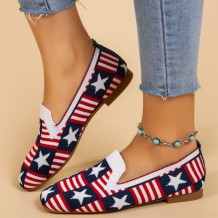 Red White Casual Daily Patchwork Round Flats Shoes