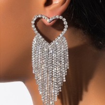 Silver Casual Party Patchwork Rhinestone Tassel Earrings