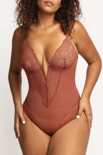 Brown Red Sexy Solid Patchwork Backless Bustiers