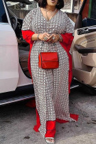 Multicolor Casual Print Patchwork V Neck Long Sleeve Two Pieces