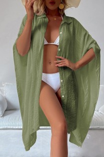 Army Green Sexy Casual Solid Cardigan Swimwears Cover Up