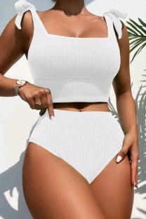 White Sexy Solid Bandage Backless Swimwears (With Paddings)