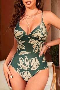 Green Sexy Print Backless Swimwears (With Paddings)