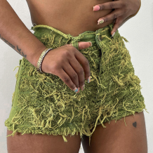 Green Street Solid Tassel Patchwork Pocket Skinny Low Waist Straight Solid Color Bottoms