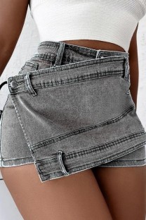 Grey Casual Solid Patchwork Plus Size Jeans