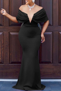 Black Sexy Formal Solid Backless V Neck Evening Dress Dresses