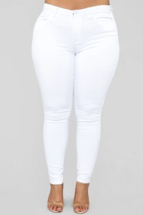 White Casual Solid Patchwork Plus Size Jeans (Subject To The Actual Object)