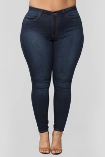 Dark Blue Casual Solid Patchwork Plus Size Jeans (Subject To The Actual Object)