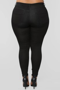 Black Casual Solid Patchwork Plus Size Jeans (Subject To The Actual Object)