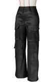 Rose Red Casual Solid Patchwork Regular High Waist Conventional Solid Color Trousers